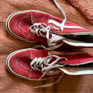 Vans Red and White High-Top Sneakers